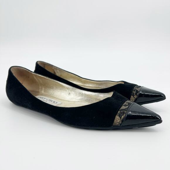 Jimmy Choo Ginny Ballet Flats Pointed Toe Patent Suede Lace Black Womens 36 (6) - Picture 3 of 12
